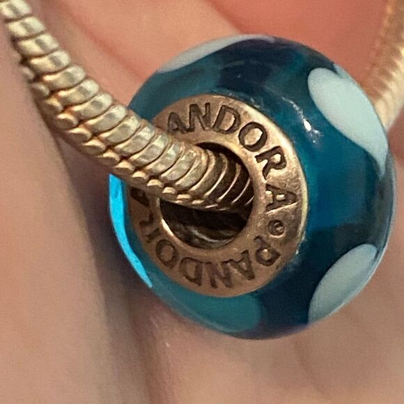 Authentic Pandora Blue Hearts Murano Glass Art Charm - Picture 2 of 2